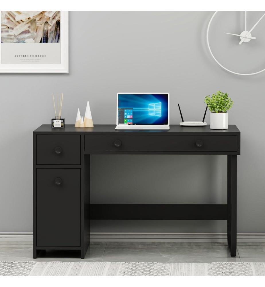 Bureau, noir, PANNEAU DE PARTICULES 100 % MÉLAMINÉ, pieds en métal