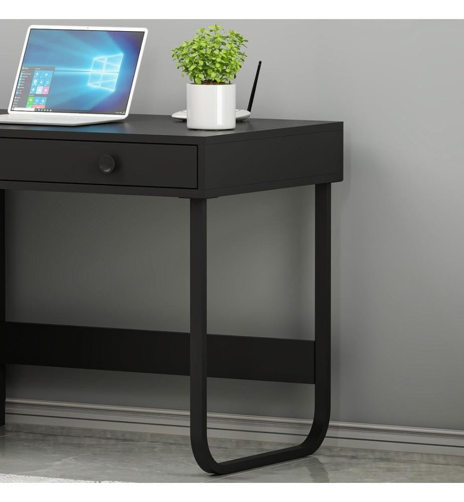 Bureau, noir, PANNEAU DE PARTICULES 100 % MÉLAMINÉ, pieds en métal