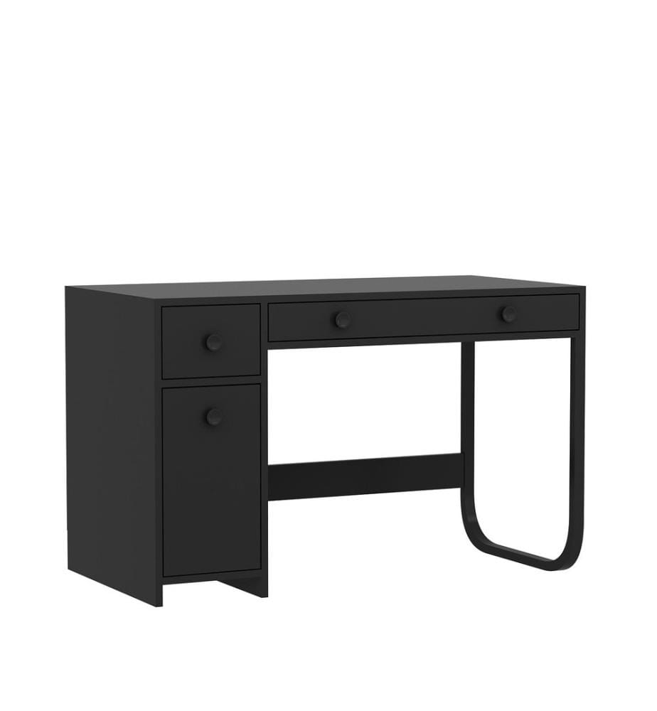 Bureau, noir, PANNEAU DE PARTICULES 100 % MÉLAMINÉ, pieds en métal