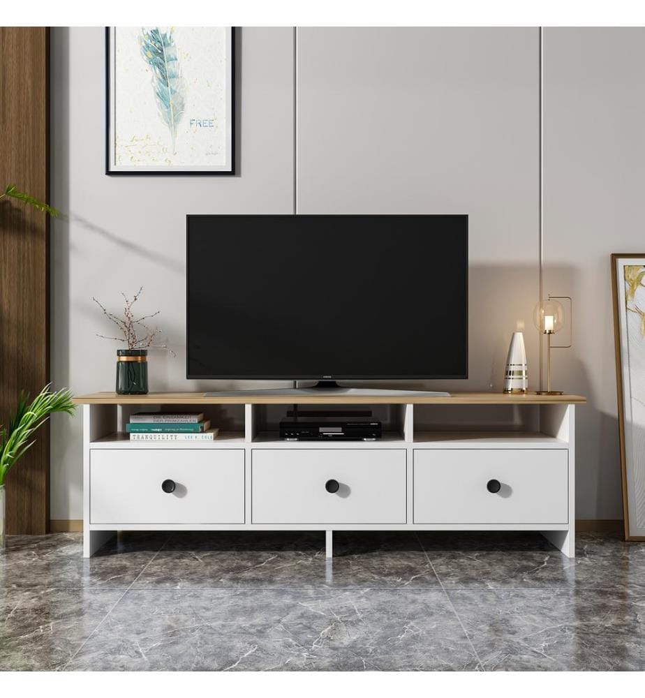 Weiss,Eiche, Wohnzimmer, 47X150X36 cm, Melaminbeschichtete Partikelplatte
