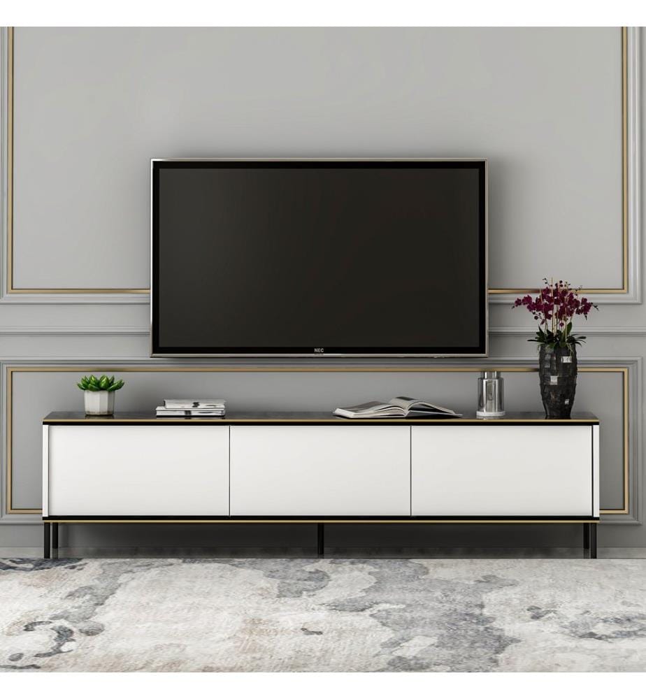 Meuble TV, blanc, panneau de particules mélaminé