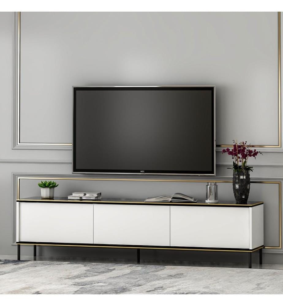 Meuble TV, blanc, panneau de particules mélaminé