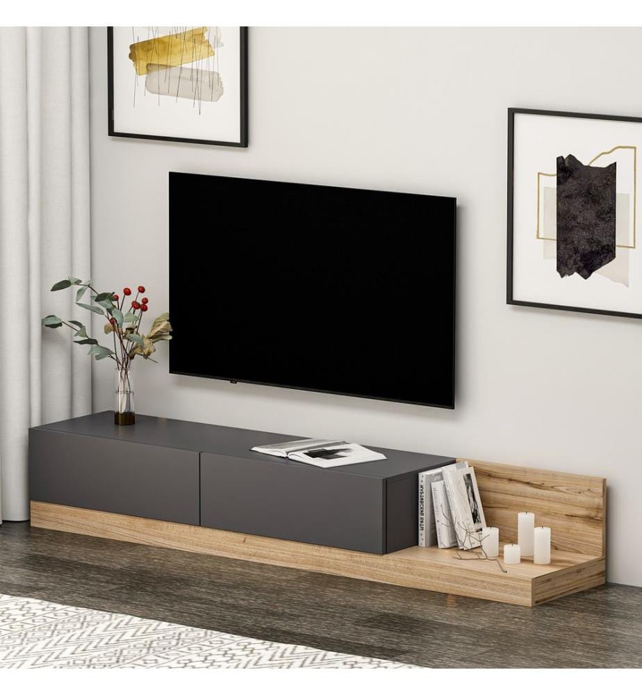 TV-Ständer, Anthrazit, Walnuss, Melaminharzbeschichtete Spanplatte