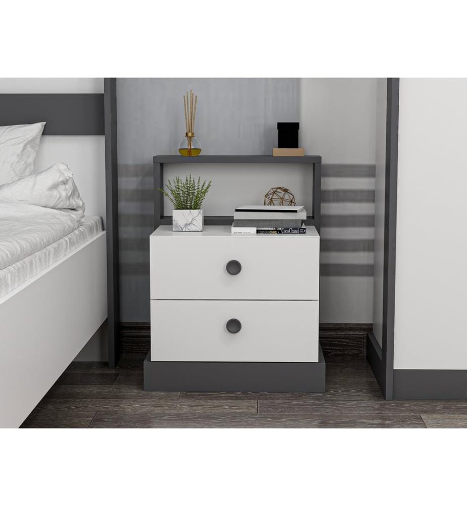 Nightstand, AnthraciteWhite, Melamine Coated Particle Board
