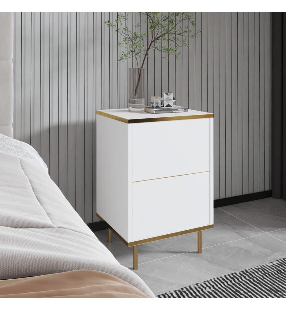 Table de nuit, blanc, or, 100% Melamine Particle Board