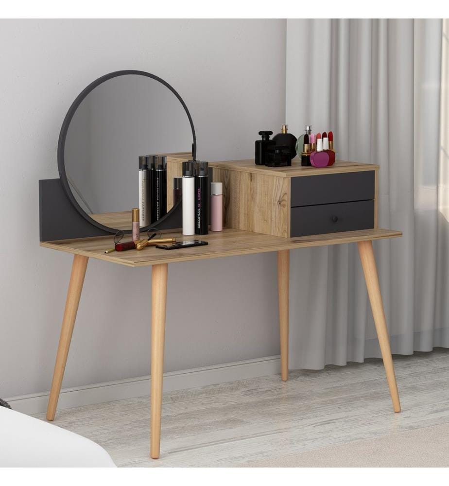 Make-up Table, AnthraciteWalnut, Melamine Coated Particle Board