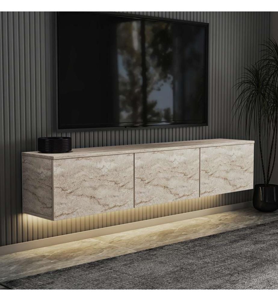 Porta TV, travertino, pannello truciolare rivestito al 100% in melamina