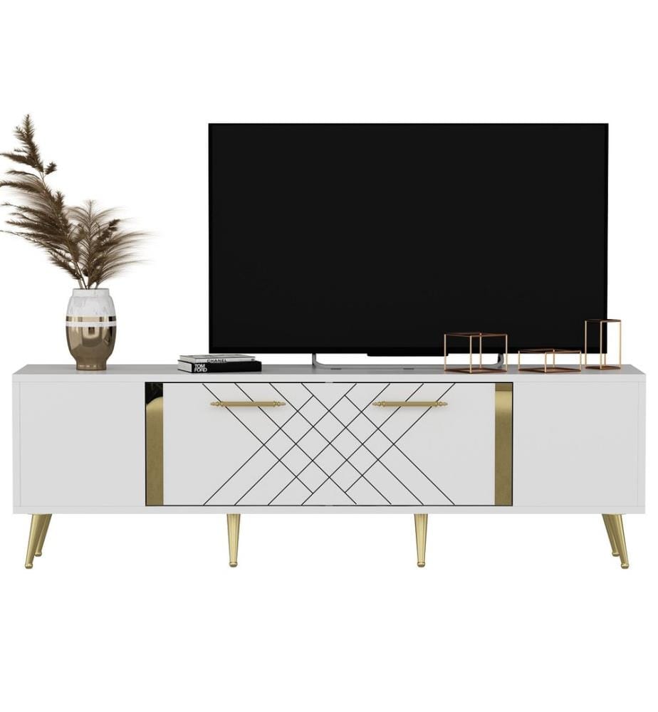Blanc, Or, Armoires Tv, 48,2X150X35 cm, Plaque De Particules Enrobée De Mélamine