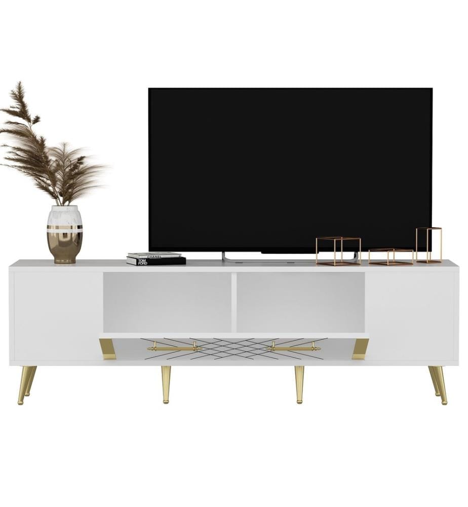 Blanc, Or, Armoires Tv, 48,2X150X35 cm, Plaque De Particules Enrobée De Mélamine