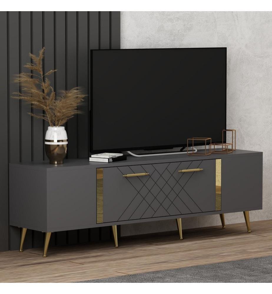 Anthracite, Armoires De Télévision, 48,2X150X35 cm, Plaque De Particules Enrobée De Mélamine