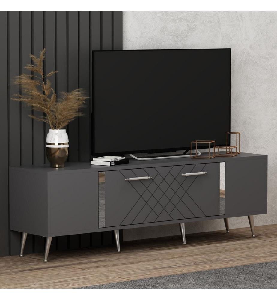 Anthracite, Armoires De Télévision, 48,2X150X35 cm, Plaque De Particules Enrobée De Mélamine
