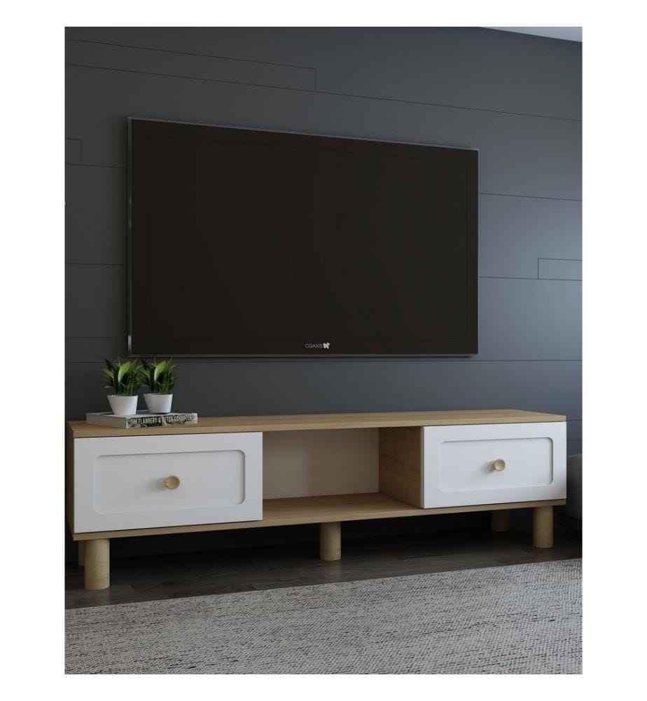 TV-Ständer, Saphir-Eiche, Weiss, 100 % MELAMINBESCHICHTETE SPANPLATTE
