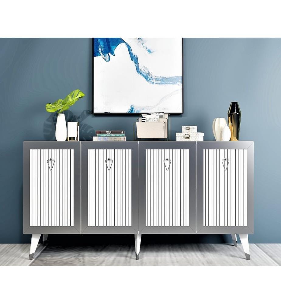 Console, Blanc, Argent, Panneau de particules mélaminé