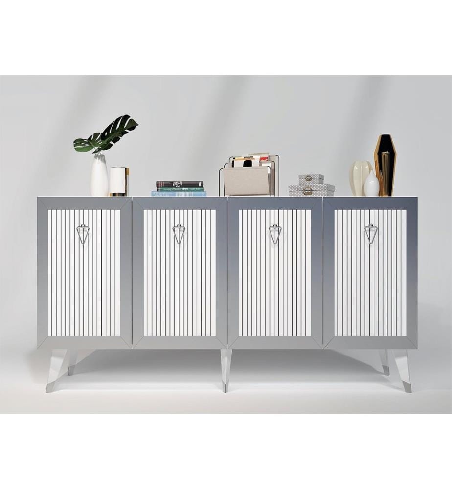 Console, Blanc, Argent, Panneau de particules mélaminé