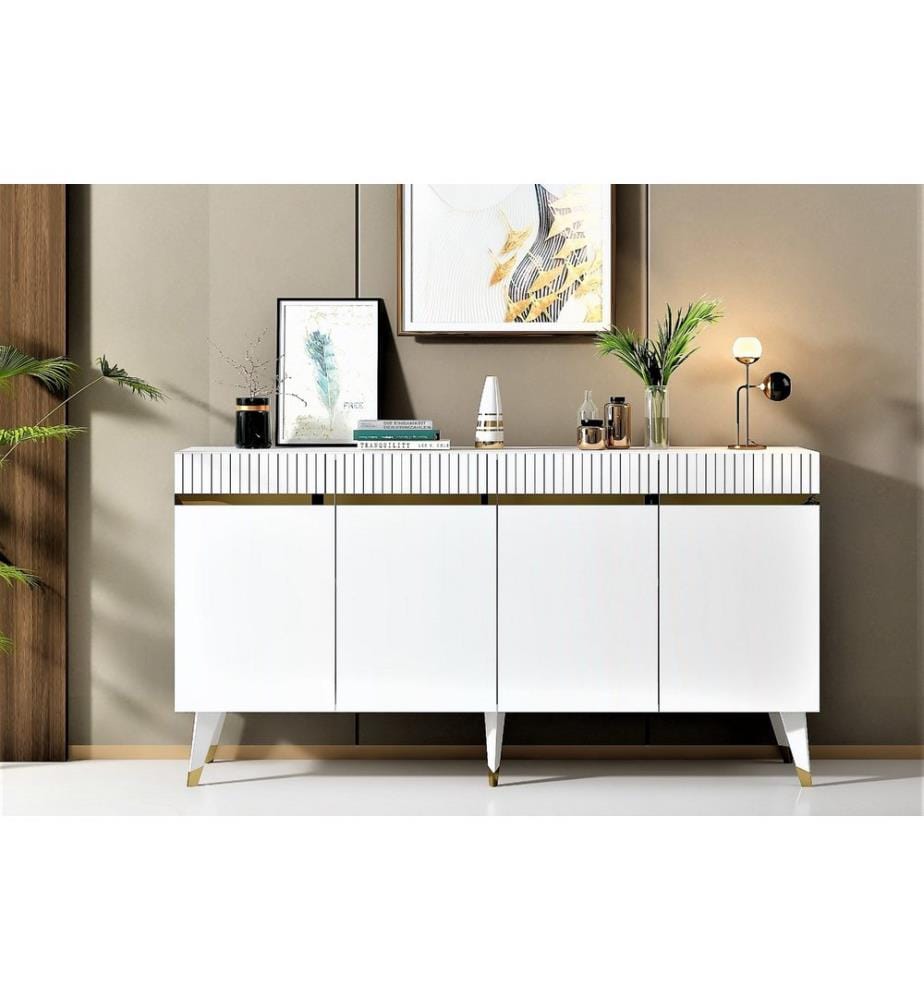 Console, Blanc, Or, Panneau de particules mélaminé