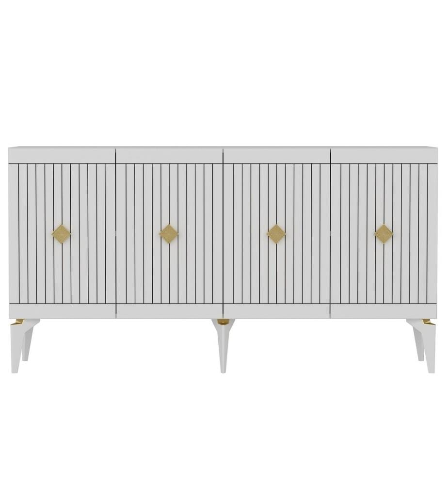 Console, Blanc, Or, Panneau de particules mélaminé