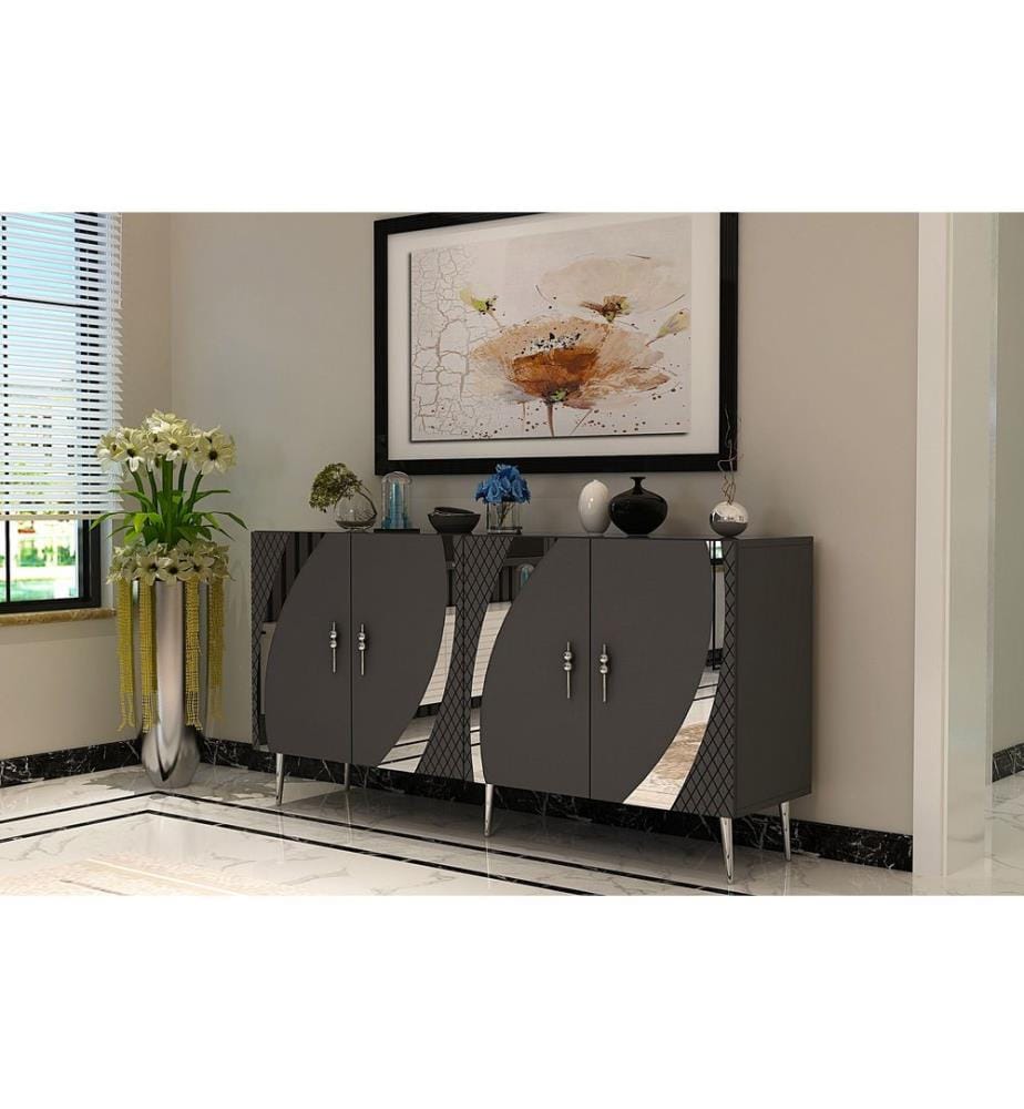 Console, anthracite, argent, panneau de particules 100 % mélaminé