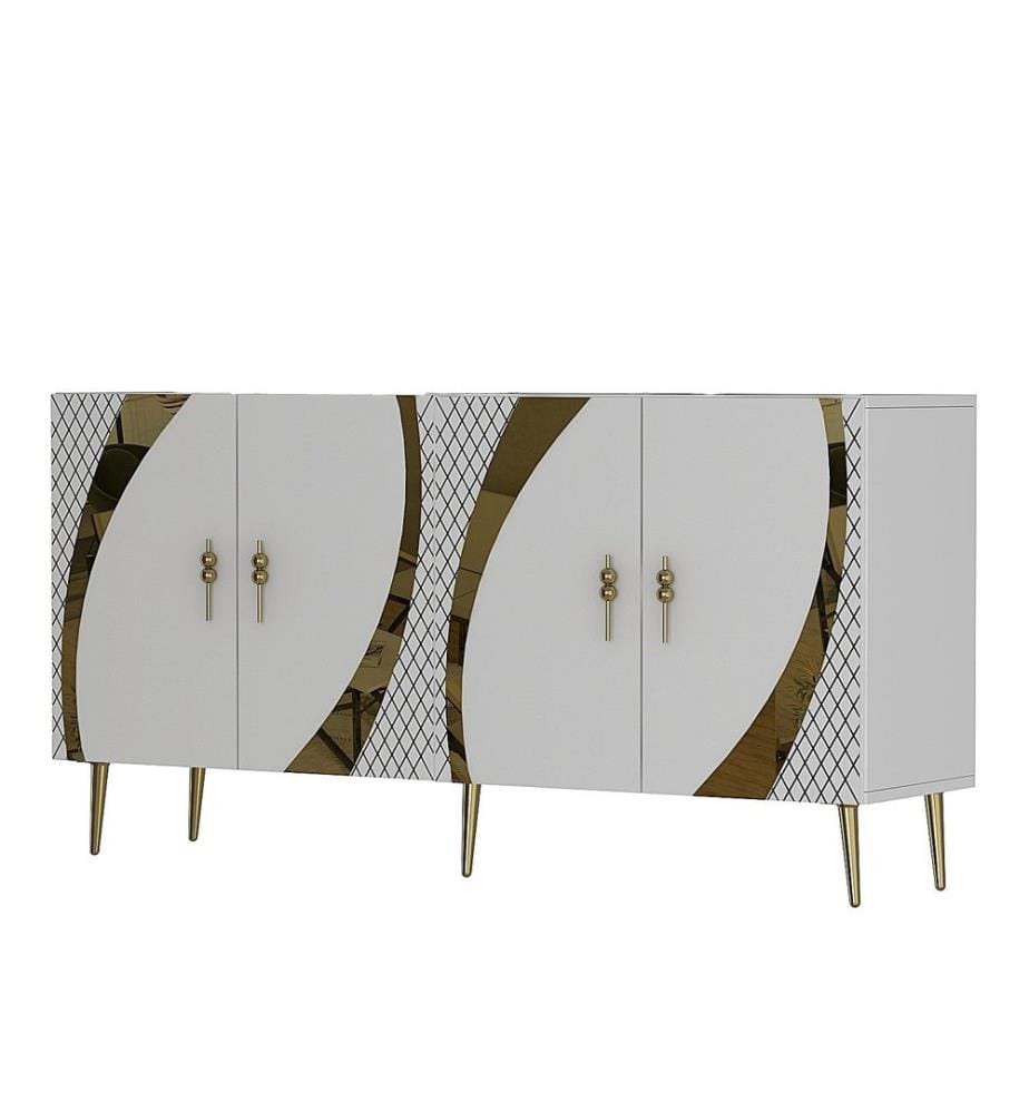 Console, blanc, or, panneau de particules 100 % mélaminé
