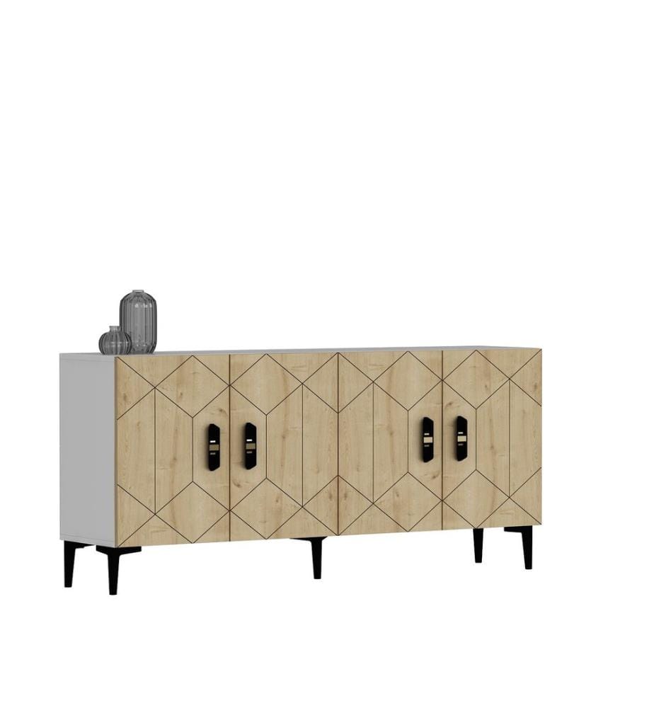 Console, blanc, chêne saphir, PANNEAU DE PARTICULES 100 % MÉLAMINÉ