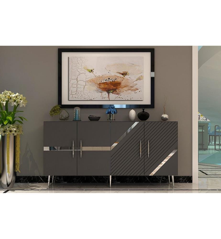 Console, anthracite, argent, panneau de particules 100 % mélaminé