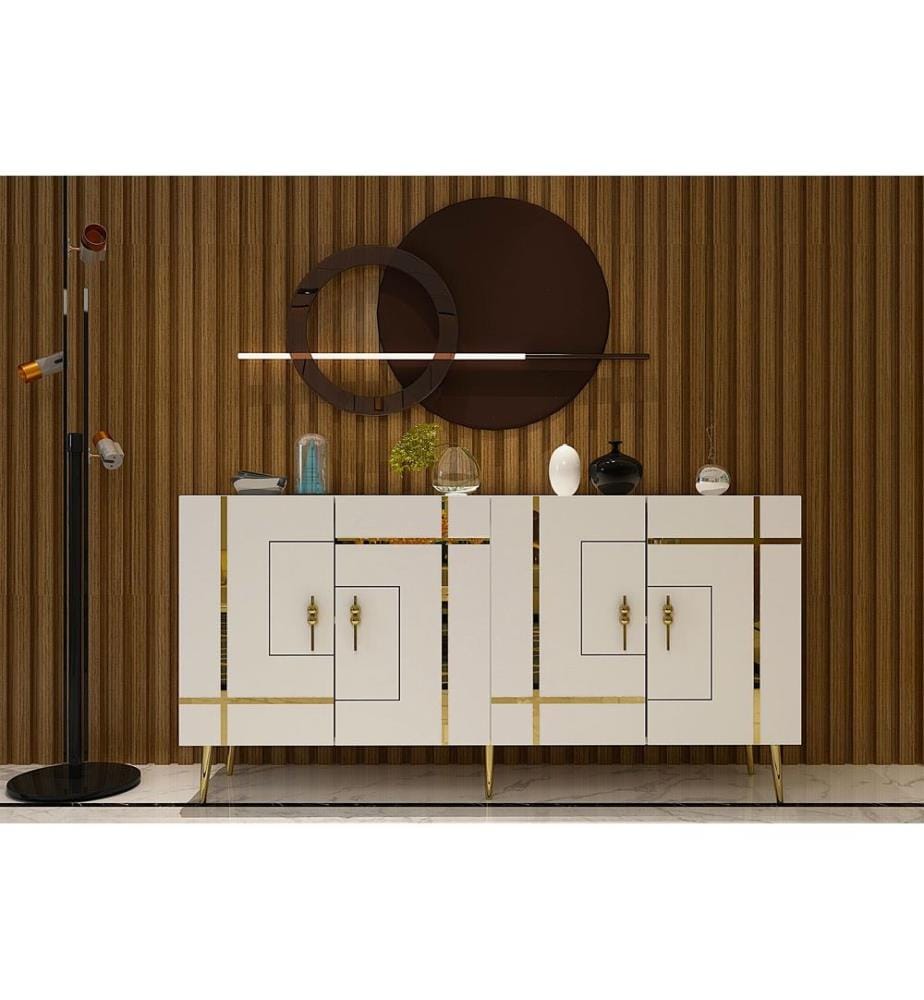 Console, blanc, or, panneau de particules 100 % mélaminé