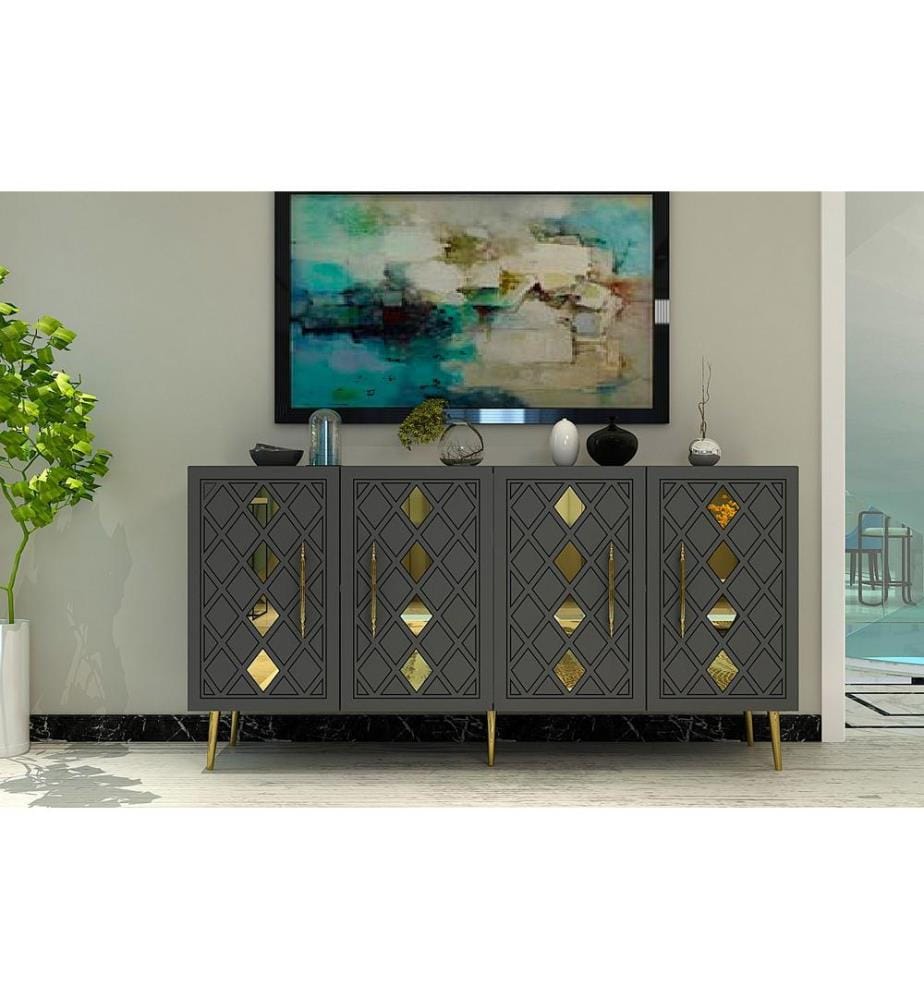 Console, anthracite, doré, PANNEAU DE PARTICULES 100 % MÉLAMINÉ