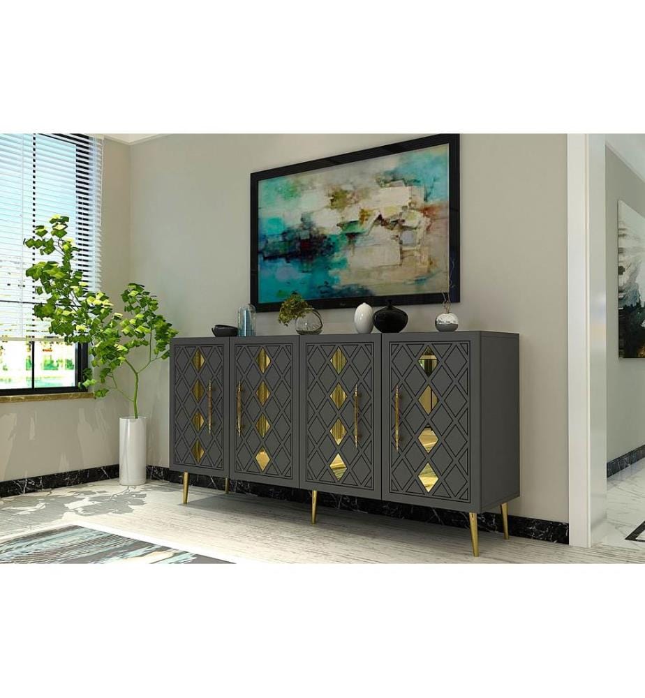 Console, anthracite, doré, PANNEAU DE PARTICULES 100 % MÉLAMINÉ