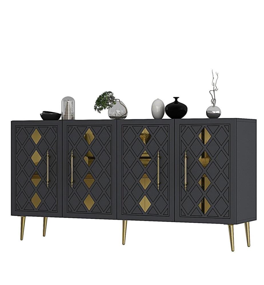 Console, anthracite, doré, PANNEAU DE PARTICULES 100 % MÉLAMINÉ