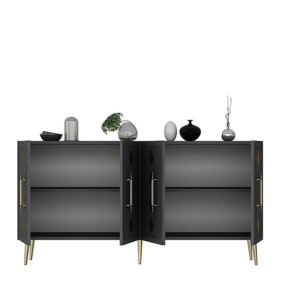 Console, anthracite, doré, PANNEAU DE PARTICULES 100 % MÉLAMINÉ