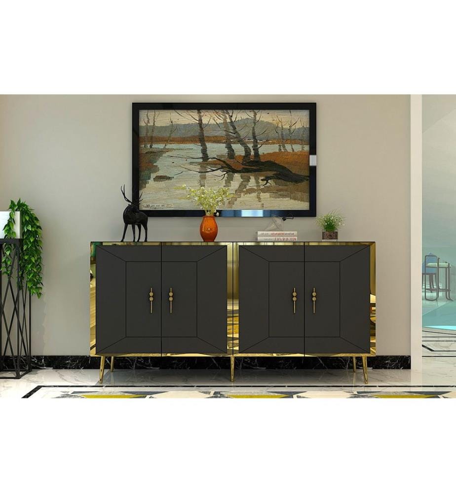 Console, anthracite, doré, PANNEAU DE PARTICULES 100 % MÉLAMINÉ