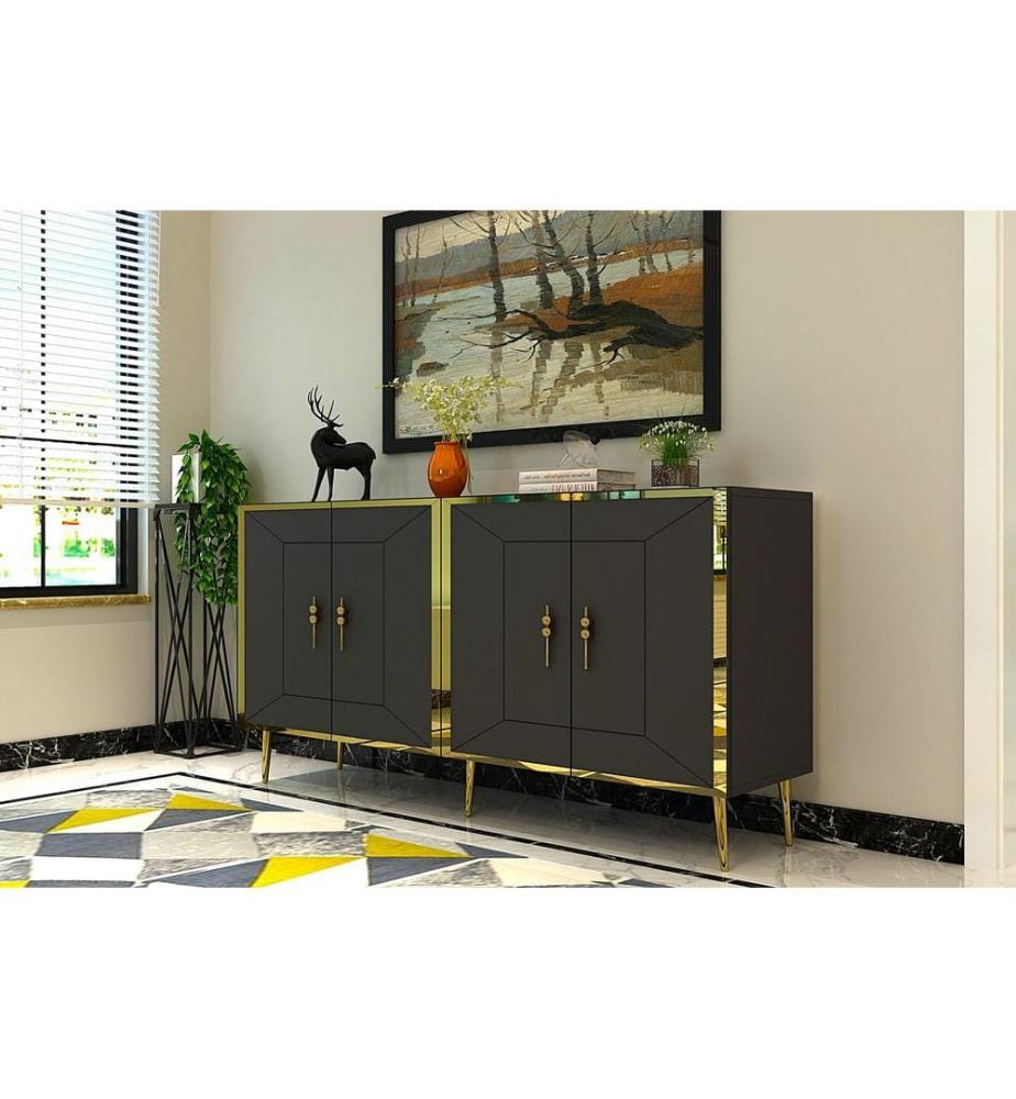 Console, anthracite, doré, PANNEAU DE PARTICULES 100 % MÉLAMINÉ