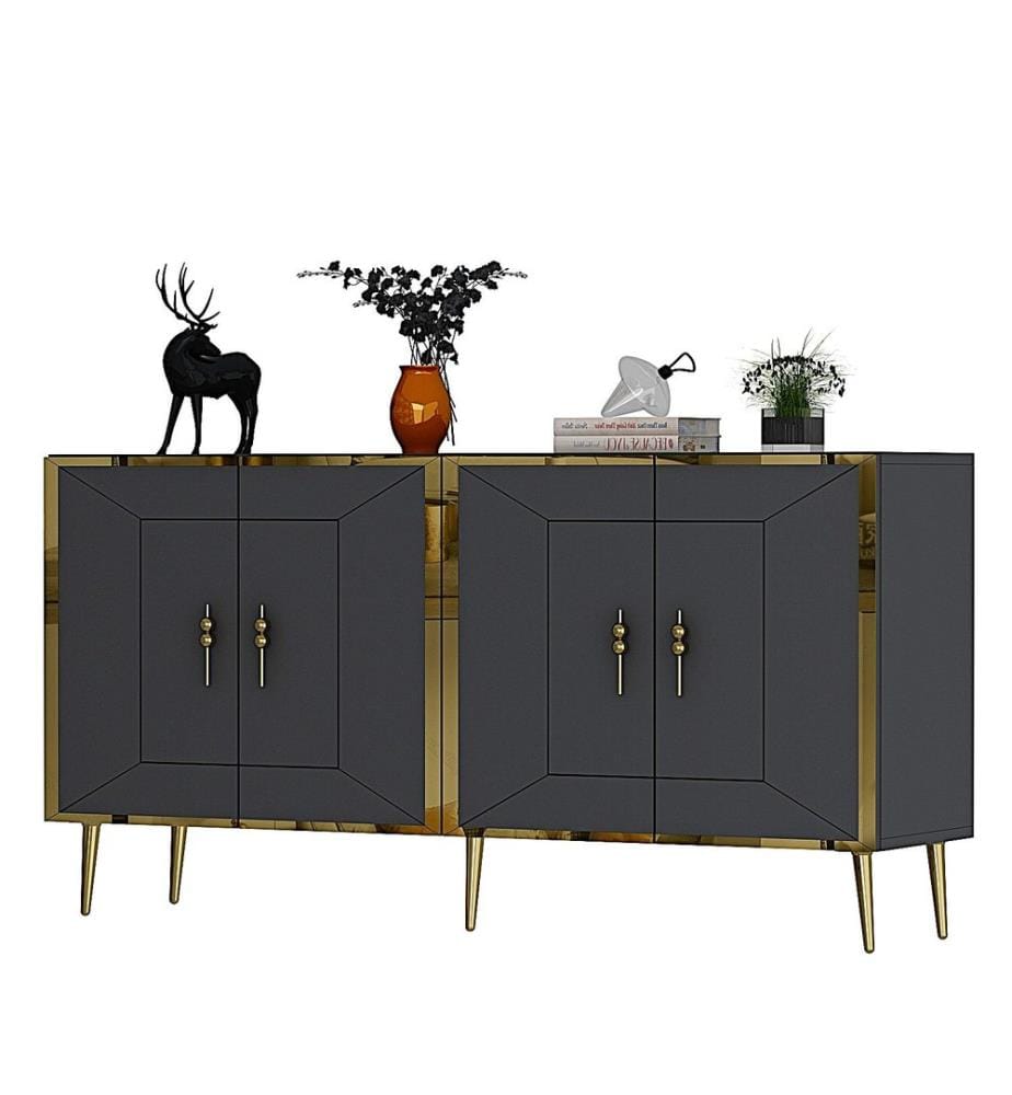 Console, anthracite, doré, PANNEAU DE PARTICULES 100 % MÉLAMINÉ