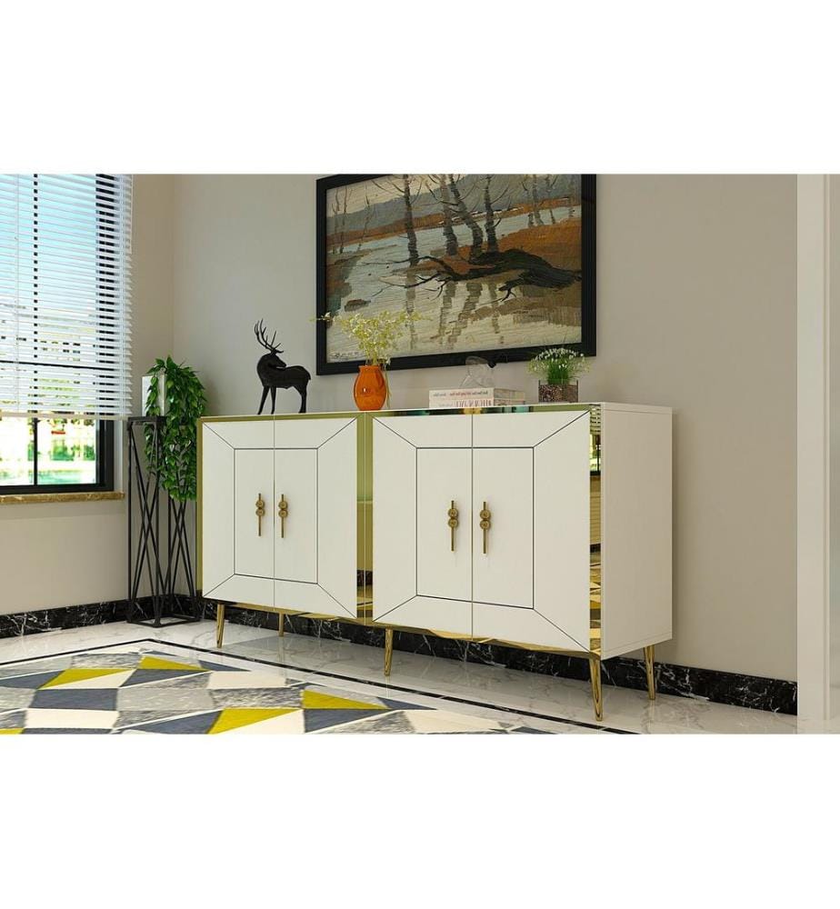Console, blanc, or, panneau de particules 100 % mélaminé