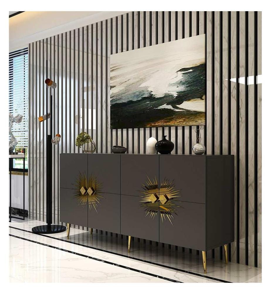 Console, anthracite, doré, PANNEAU DE PARTICULES 100 % MÉLAMINÉ