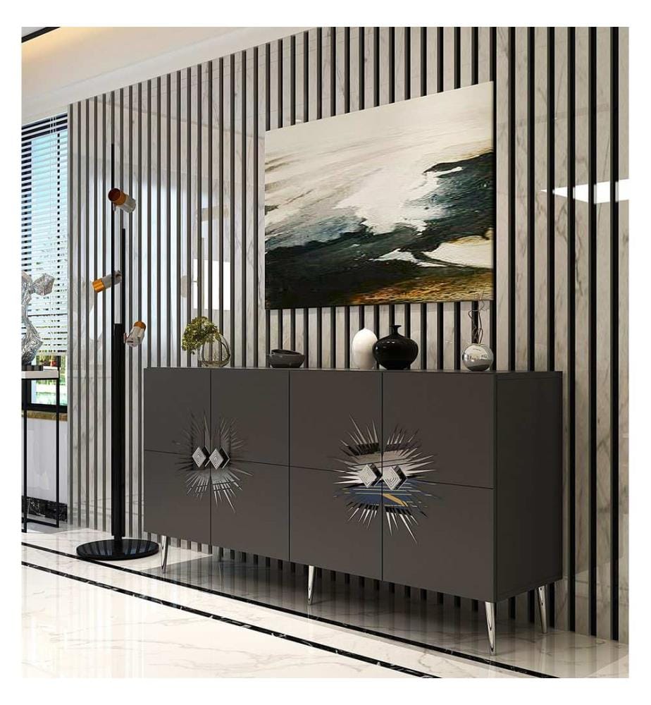 Console, anthracite, argent, panneau de particules 100 % mélaminé