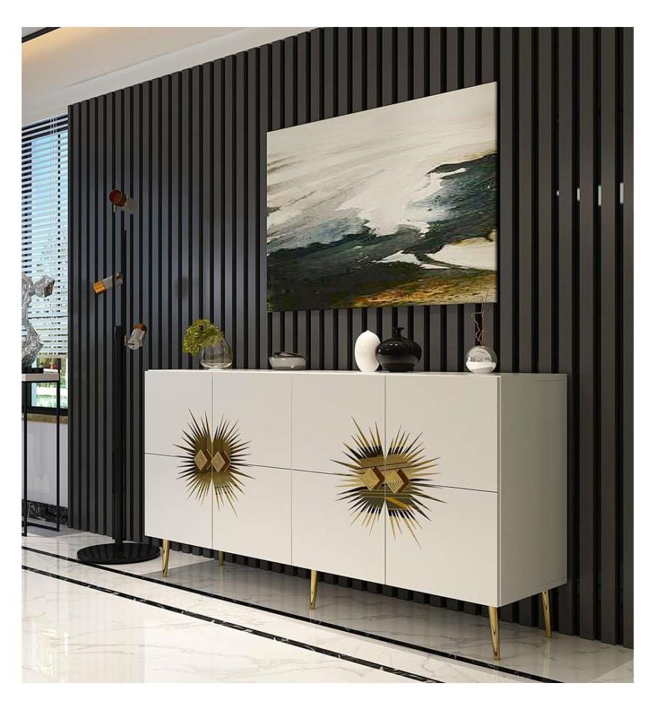 Konsole, weiss, Gold, 100 % MELAMINBESCHICHTETE SPANPLATTE
