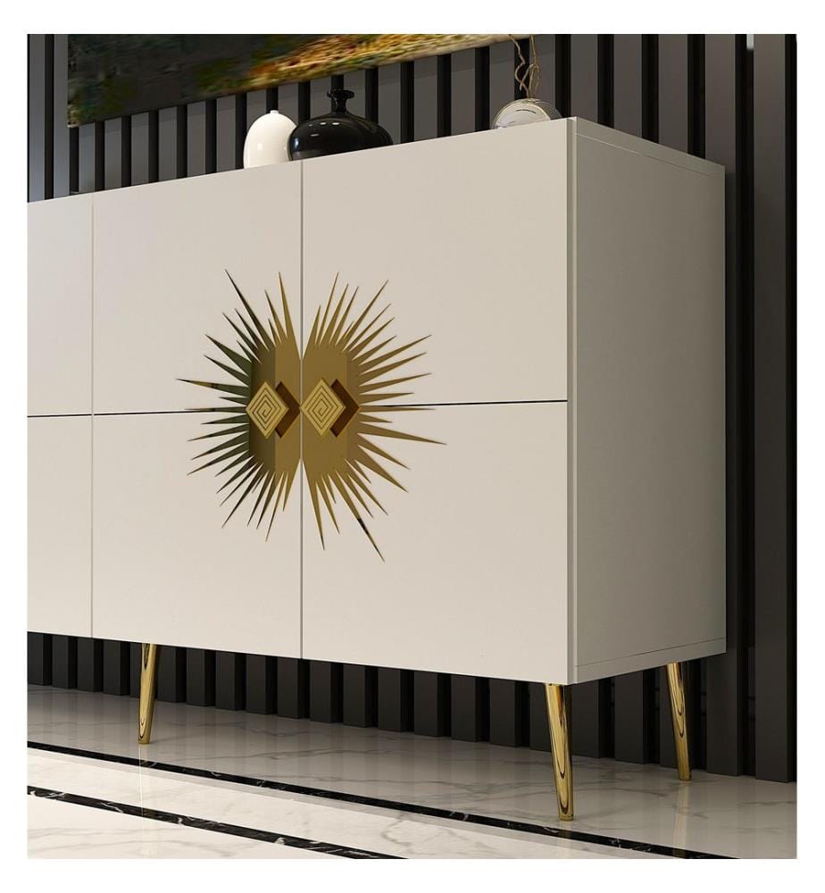 Konsole, weiss, Gold, 100 % MELAMINBESCHICHTETE SPANPLATTE