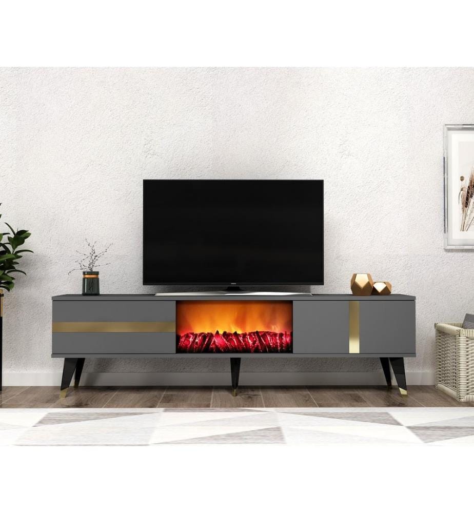 Meuble TV, Anthracite, Or, Panneau de particules mélaminé