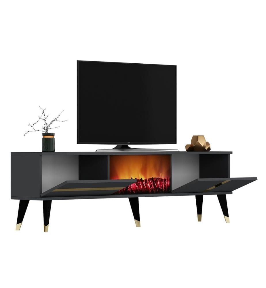 Meuble TV, Anthracite, Or, Panneau de particules mélaminé