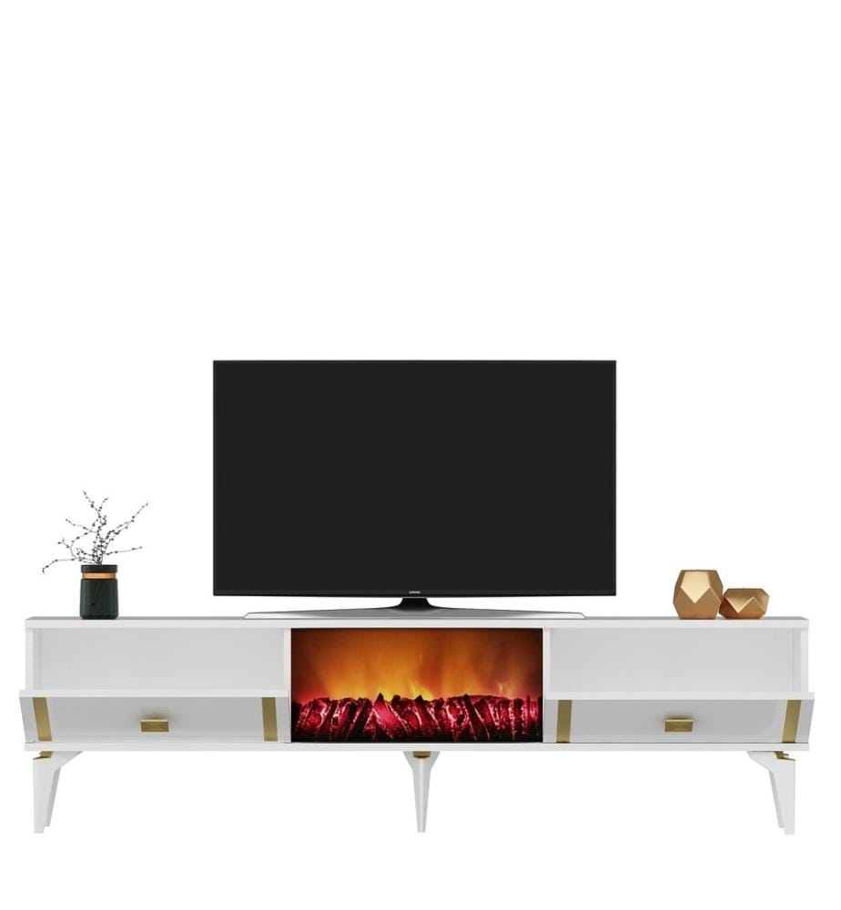 TV-Ständer, Weiss, Gold, Spanplatte mit Melaminharzbeschichtung