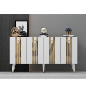 Console, Blanc, Or, Panneau de particules mélaminé
