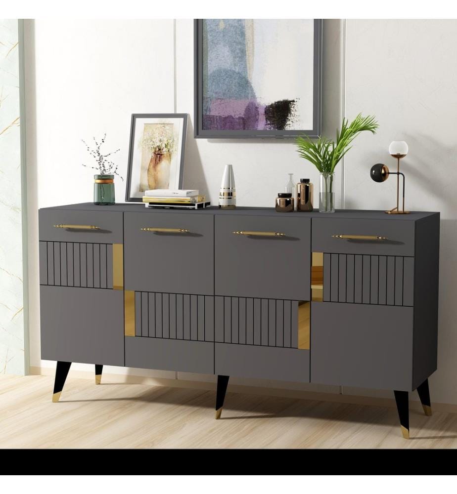 Console, Anthracite, Or, Panneau de particules mélaminé