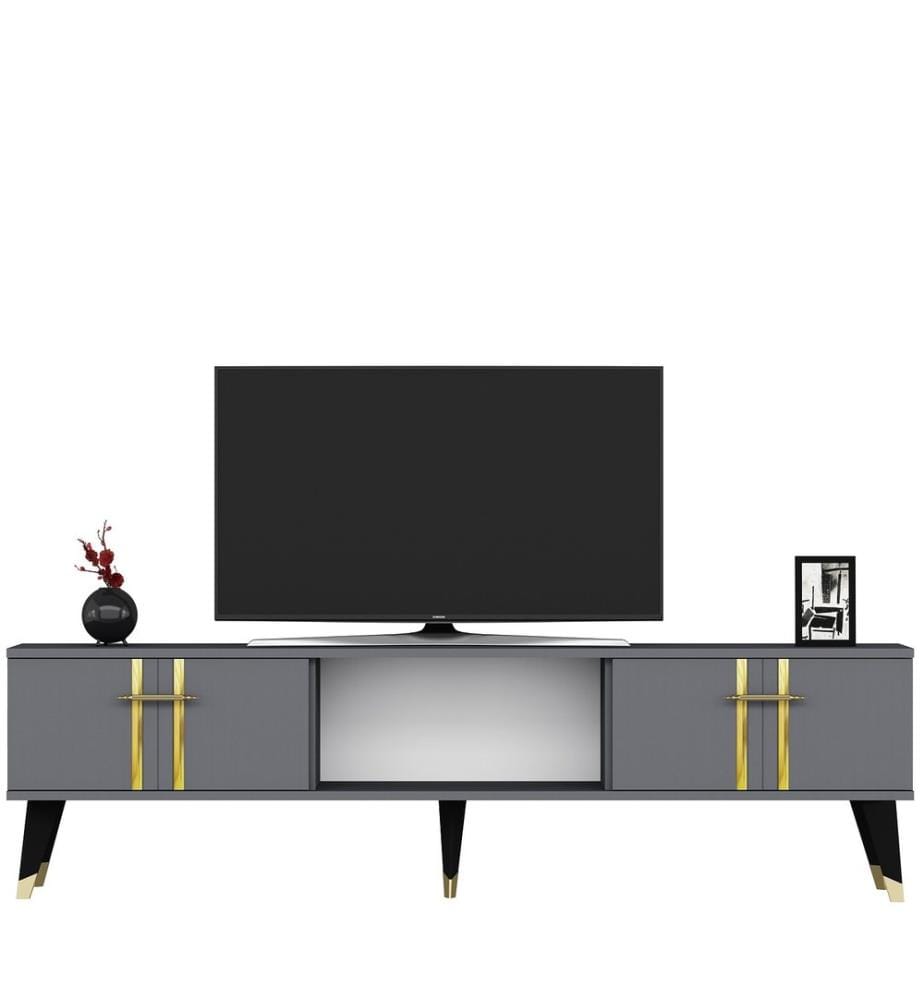 TV-Ständer, Anthrazit, Gold, 100% Melamine beschichtete Spanplatte