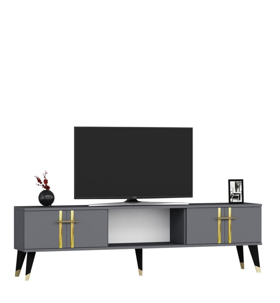 TV-Ständer, Anthrazit, Gold, 100% Melamine beschichtete Spanplatte