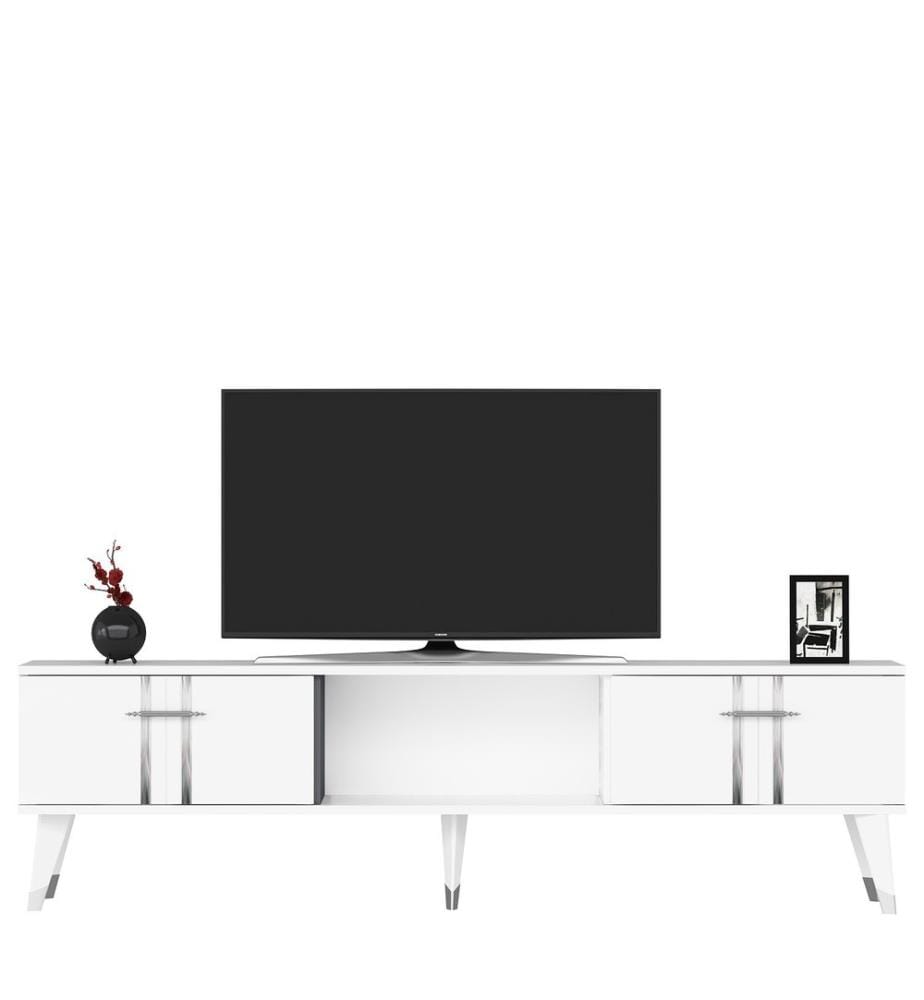 TV-Ständer, Weiss, Silber, 100% Melamine beschichtete Spanplatte
