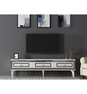 TV-Ständer, Weiss, Silber, 100% Melaminharz beschichtete Spanplatte