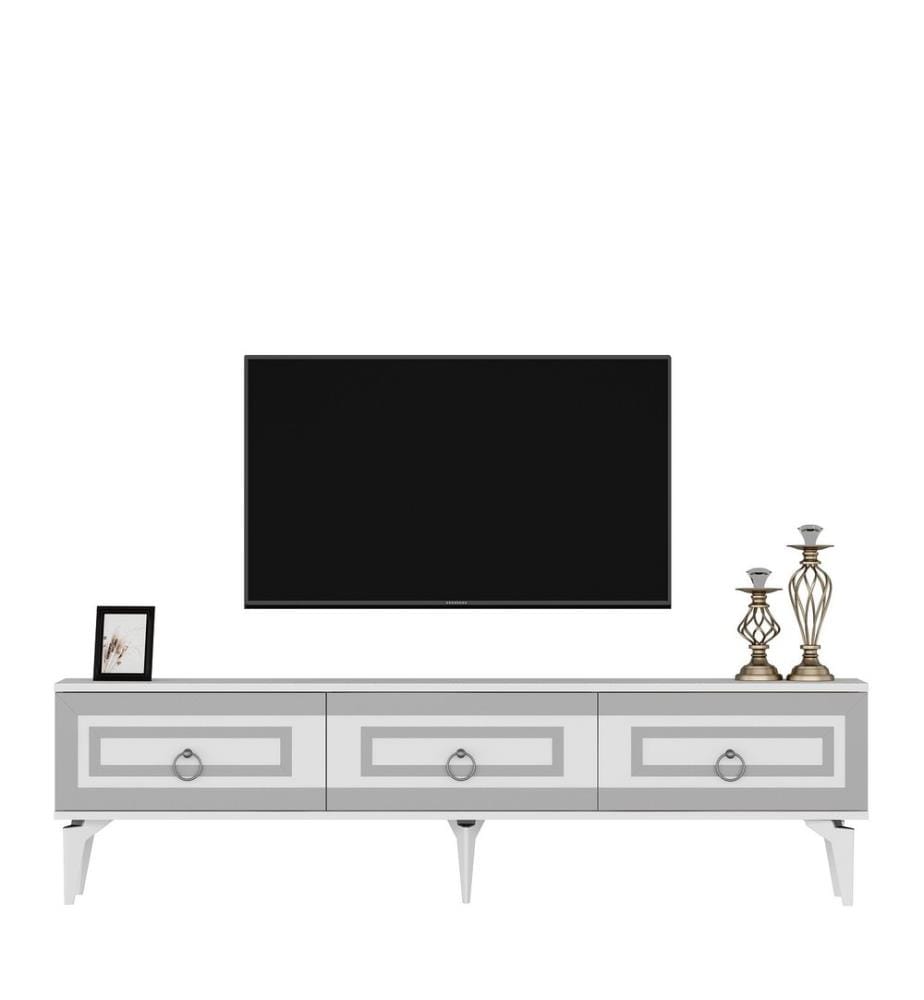 Meuble TV, blanc, argent, 100% Melamine Particle Board