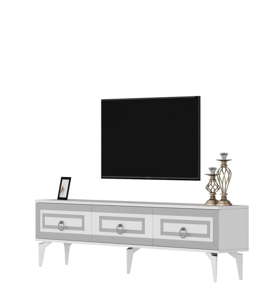 Meuble TV, blanc, argent, 100% Melamine Particle Board