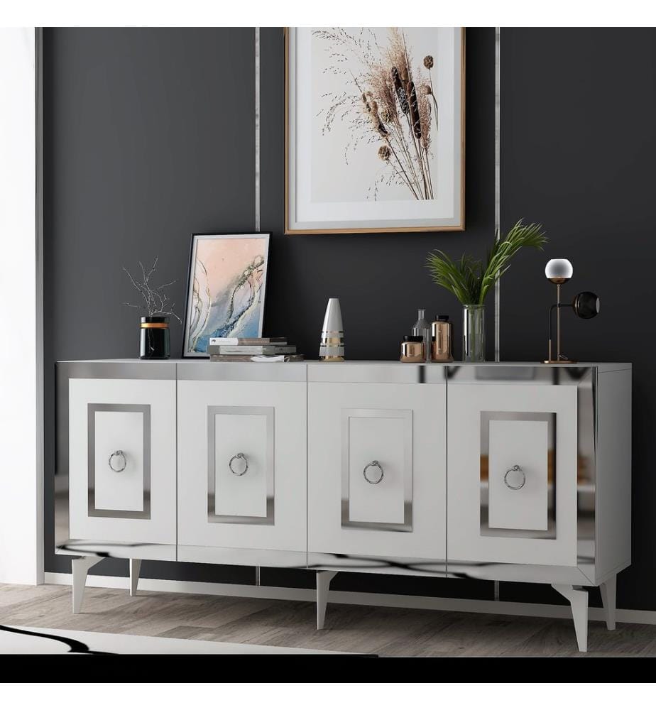 Console, blanc, argent, 100% Melamine Particle Board