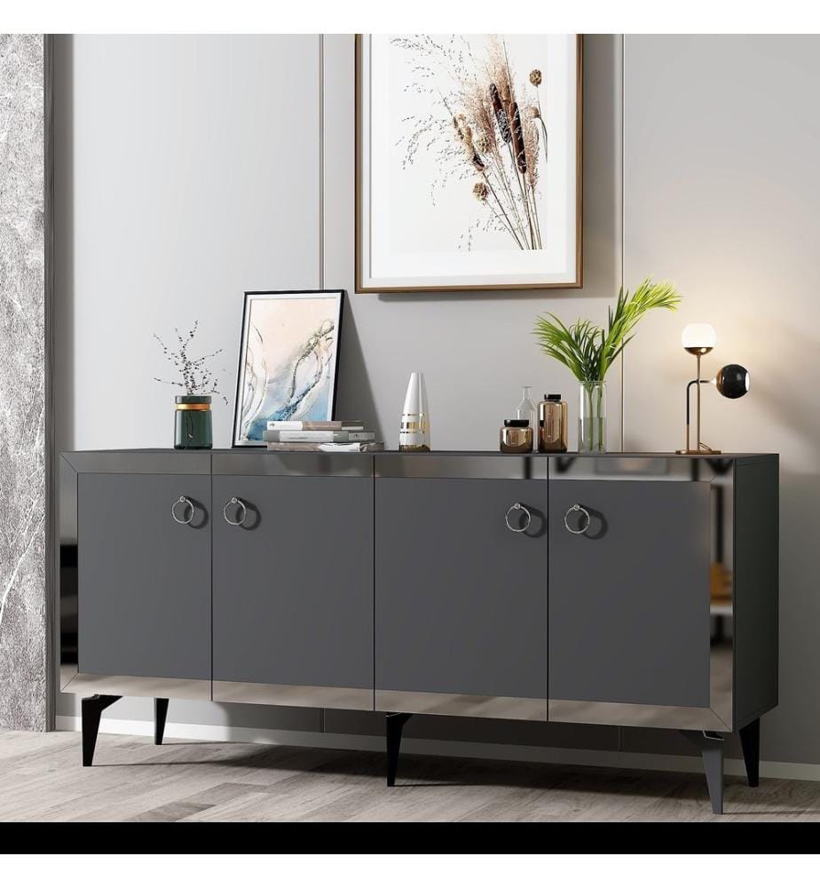 Console, Anthracite, Argent, 100% Melamine Particle Board